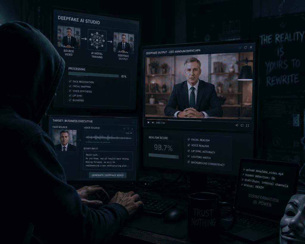 Hacker using AI to deepfake a business